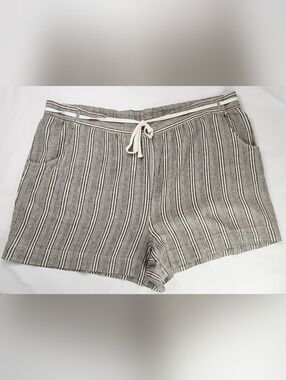 Lane Bryant Neutral Black & Cream Striped Drawstring Linen Shorts 26/28